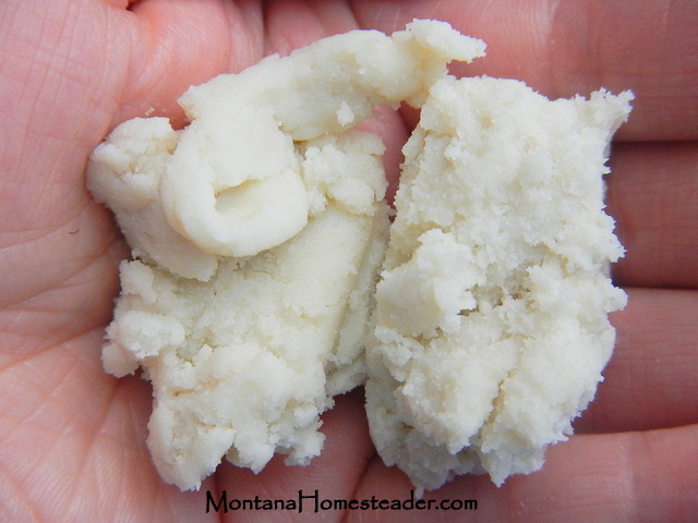 Using raw unrefined Fair Trade shea butter in homemade body butter lotion Montana Homesteader